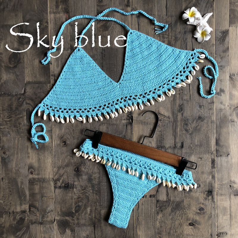 Beach Ins Hand Crocheting Cotton Woven Sexy Bikini Shell Split Swimsuit Bella Mia